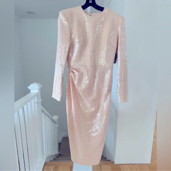 NWT Alex Perry nude sequin long sleeve midi cocktail dress US 6 $2750 Retail - Picture 8 of 13